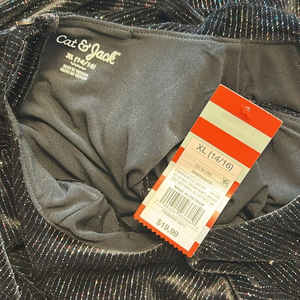Cat and Jack Girls Size XL 14/16 Black Glitter Velvet Dress Ruffle Sleeve NWT